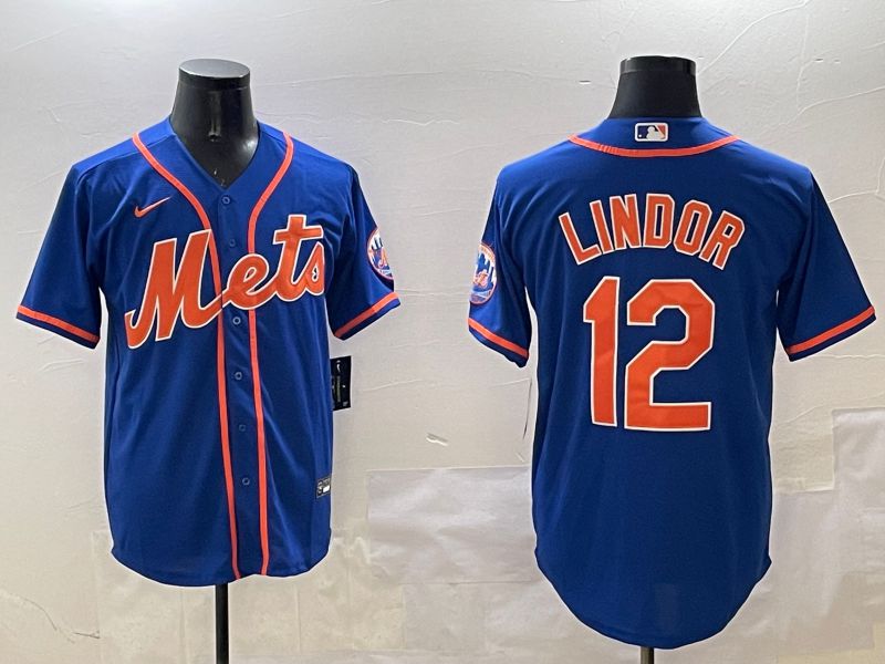 Men New York Mets #12 Lindor Blue Game 2025 Nike MLB Jersey style 1->new york mets->MLB Jersey